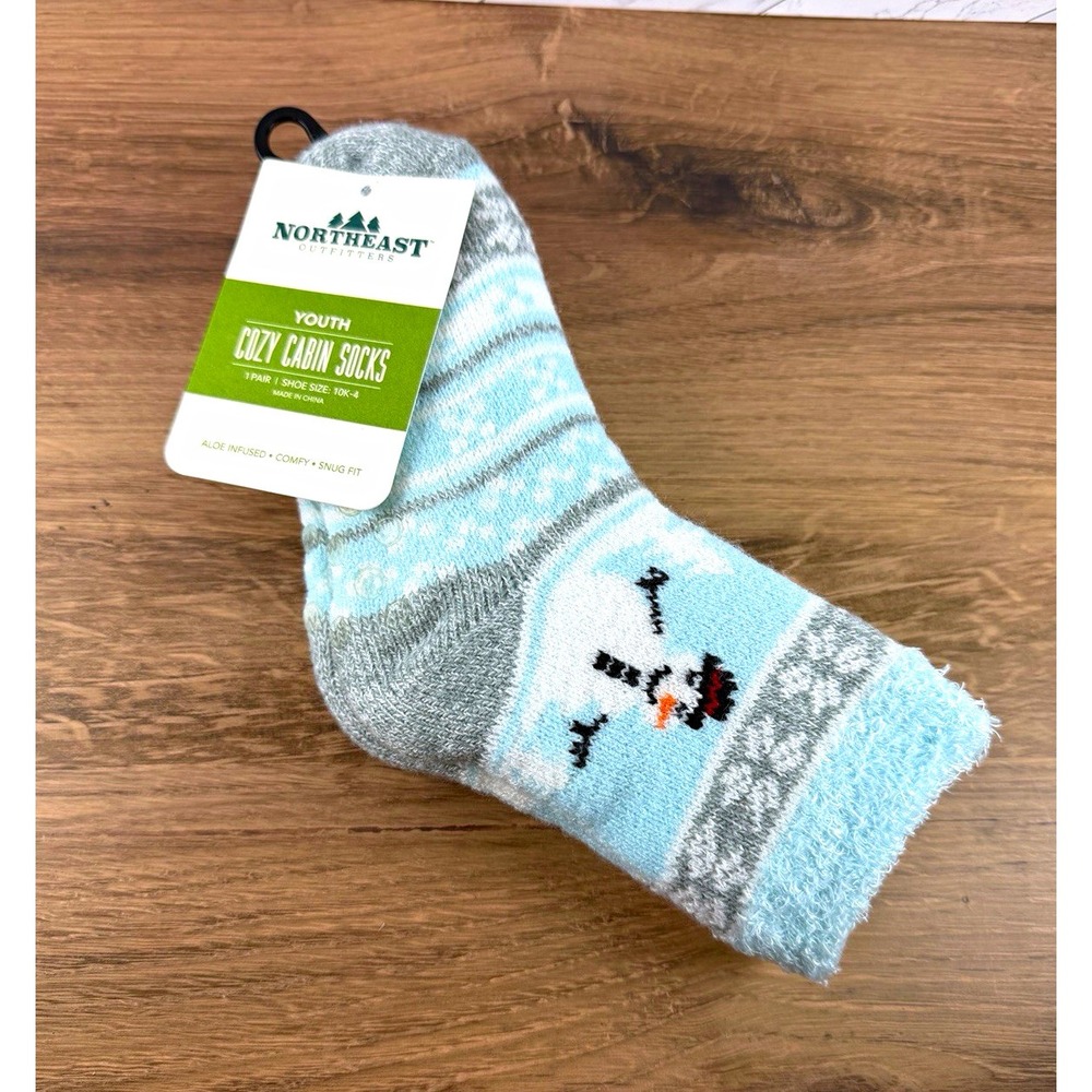 Northeast Outfitters Youth Small Crew Socks  Snowman Winter Aloe Double-Layer